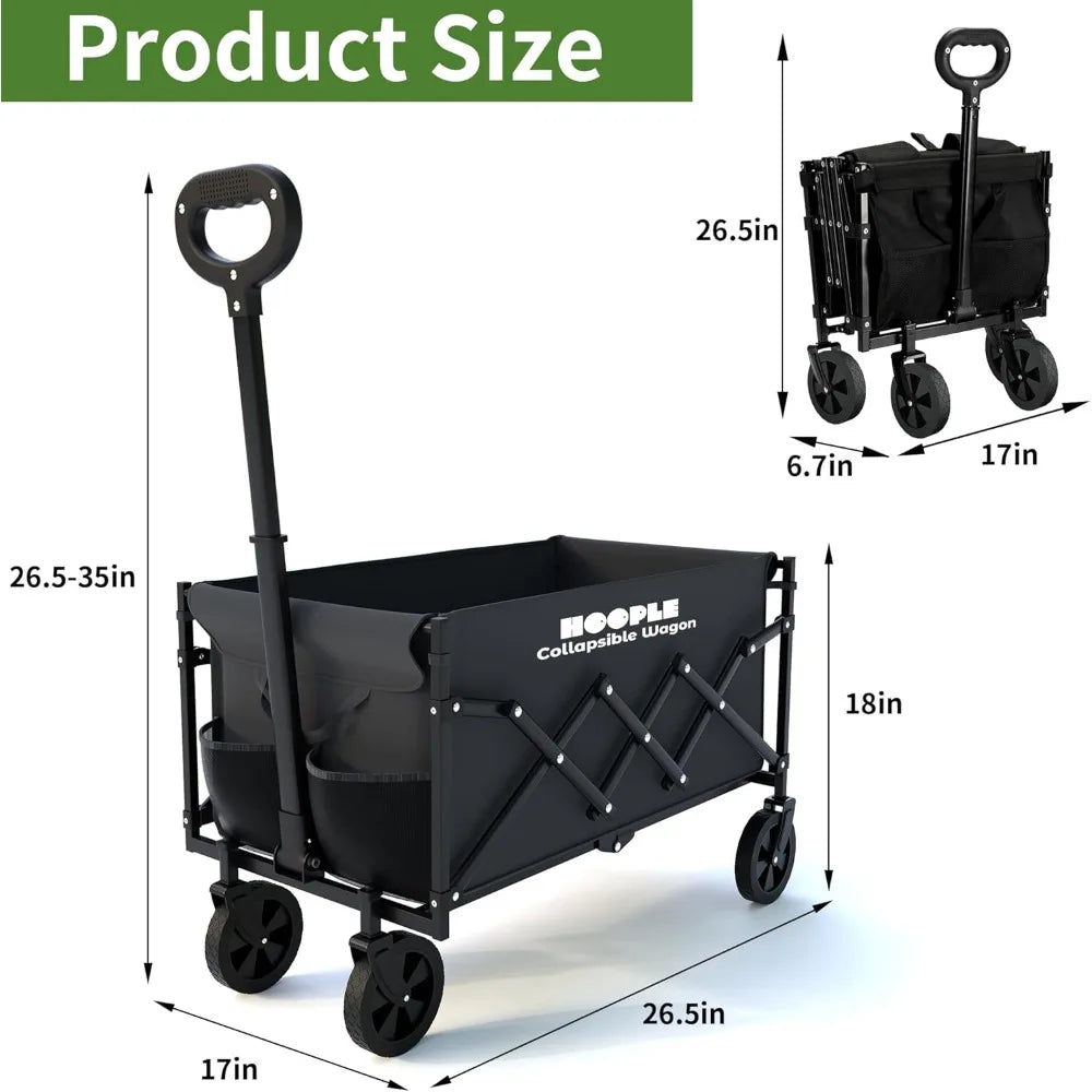 Foldable Heavy Duty Utility Wagon 220 lbs All Terrain Wheels Telescoping Handle Cup Holders Beach Garden Grocery