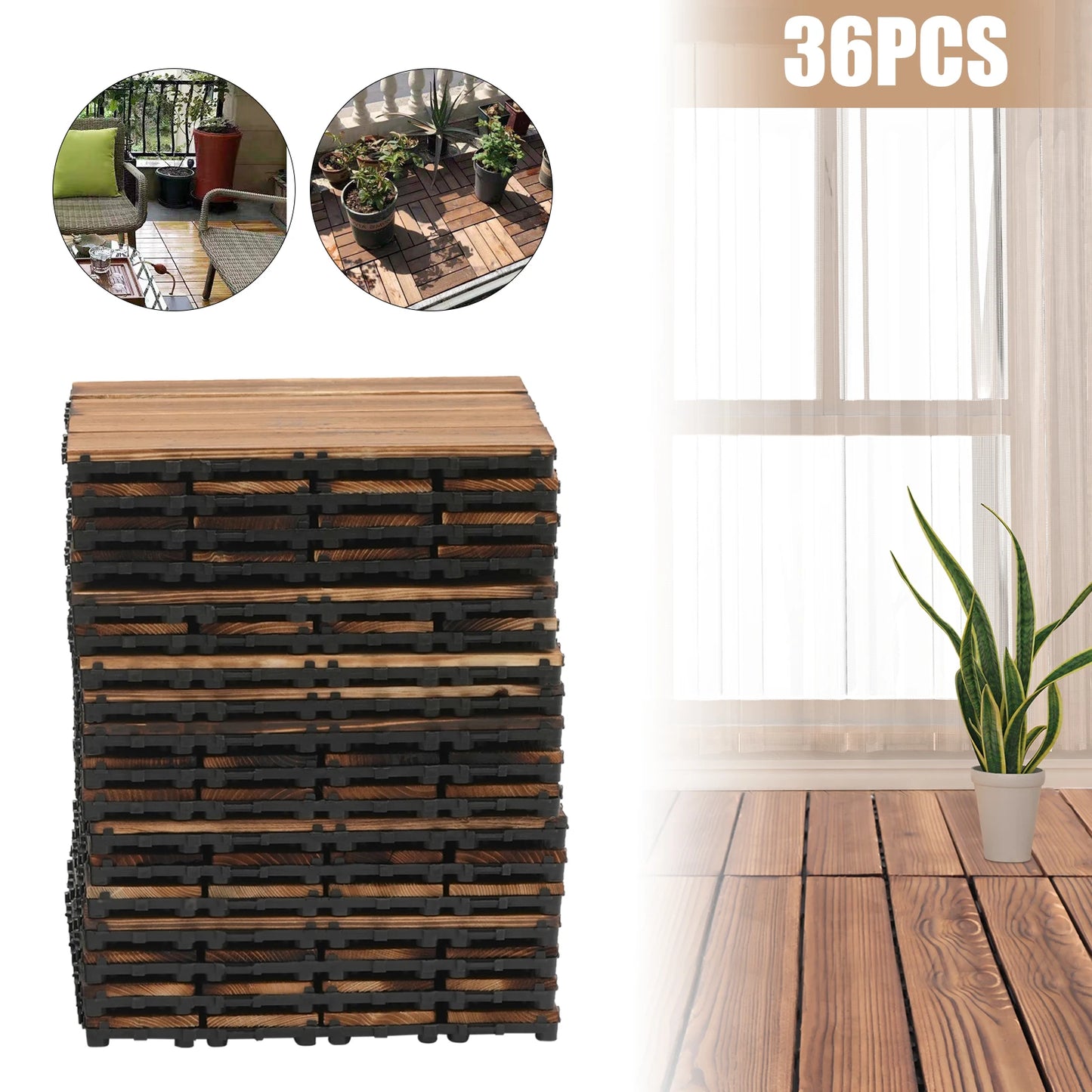36 Pieces of 30 * 30cm Spliced Wooden Flooring, Terrace Wooden Flooring Tiles, 12 Inches X 12 Inches, Outdoor Waterproof