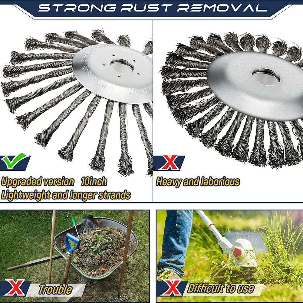 Universal 10inch Knot Steel Wire Grass Trimmer Head Steel Wire Wheel Weed Brush Cutter Head Lawn Mower Brush Cutter Accessories