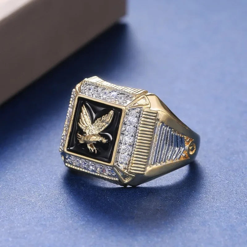 Fashionable Men's Ring Eagle Ring Inlaid with Artificial Cubic Zirconia Hip-hop Style, Give Male Friends A Birthday Gift