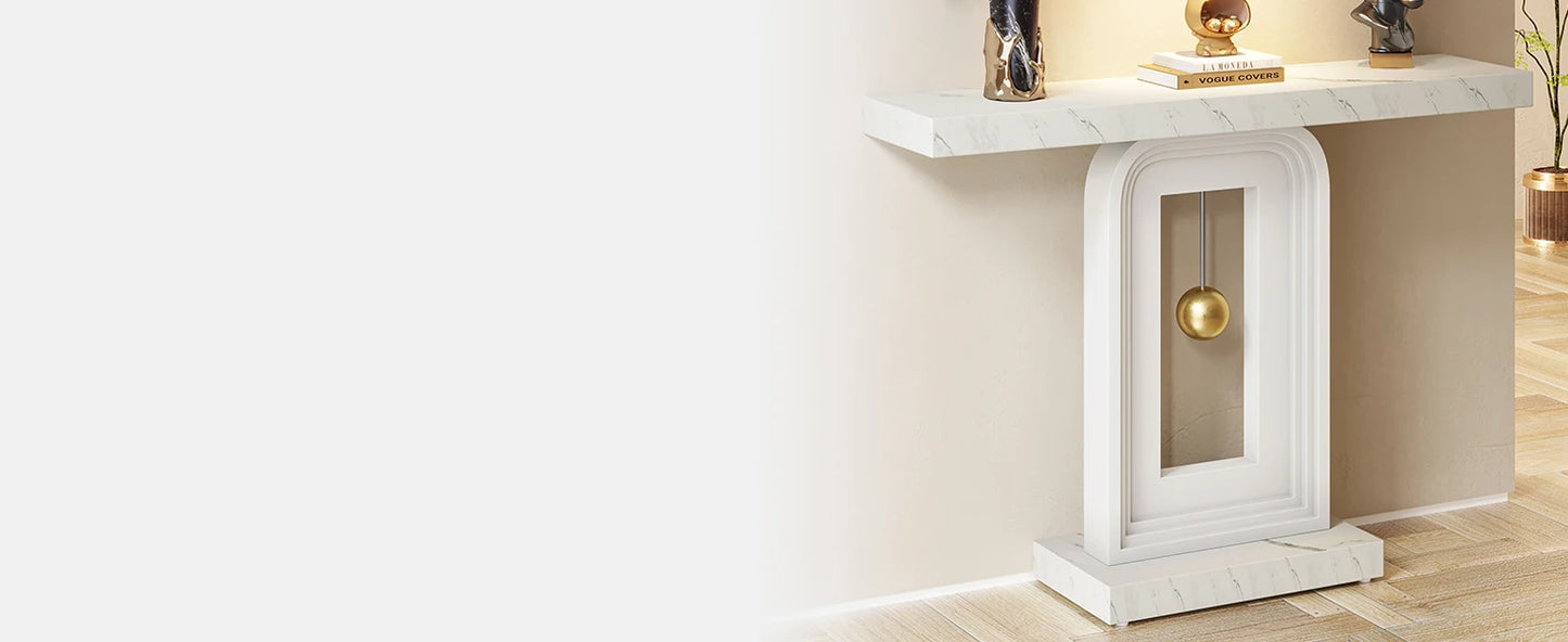 LITTLE TREE Modern Console Table, 40 Inches Faux Marble Sofa Table, Contemporary Entryway Table for Living Room Hallway Entrance