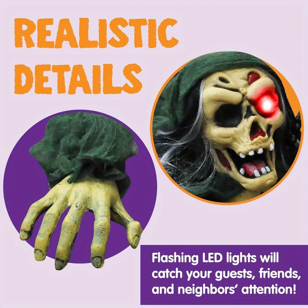 Zombie Groundbreaker Halloween Outdoor Decoration Outside Halloween Graveyard Decor Zombie Prop with Creepy Sound and Glowing Eyes, Scary Groundbreaker Decorations for Lawn Yard Photobooth Props