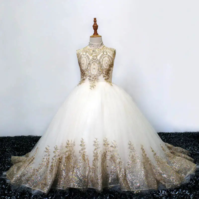 Girls' Autumn and Winter Fashion Dresses, Evening Dresses, Birthday Dresses, Catwalk Flower Girl Dresses, Oversized Trailing Beautiful Princess Dresses