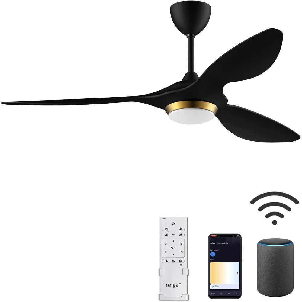 52 Inch Black Modern Ceiling Fans with Lights and Remote Control, for Living Room Bedroom Patio Garage, ETL Listed