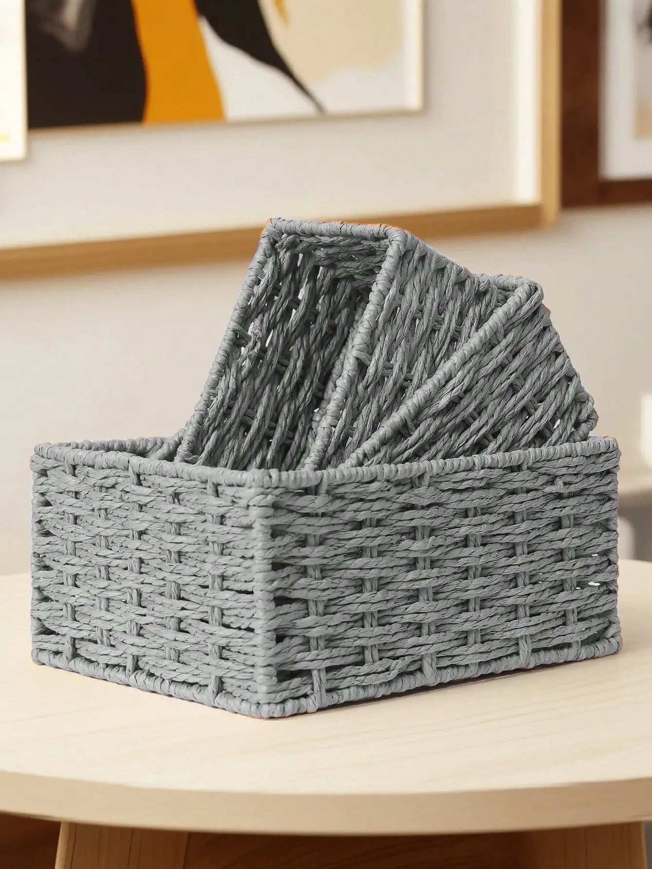1pc/3pcs Desktop Storage Box, Handmade Rattan Woven Organizer Tray For Cosmetics, Keys, Snacks, Home Living Room, Bedroom, Study, Office, S/M/L Sizes Available,For Back To School
