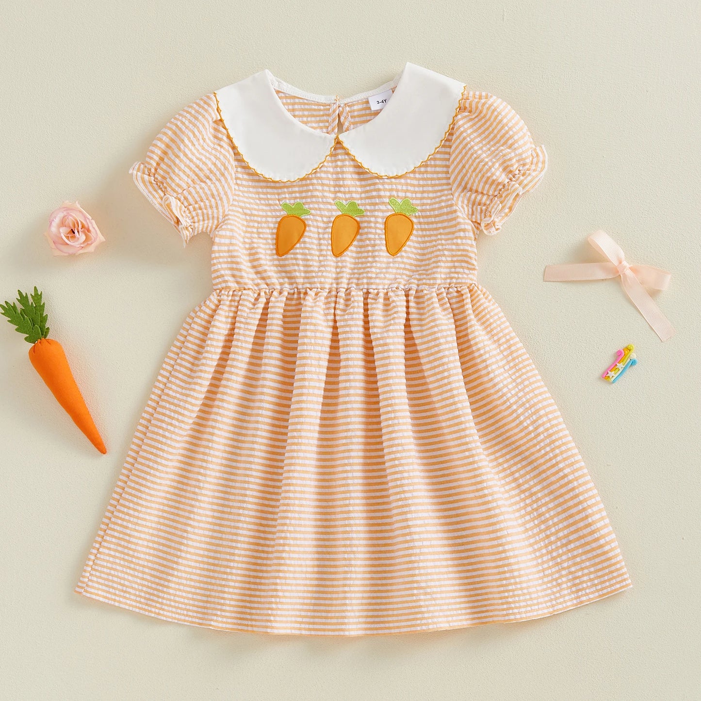Adorable Toddler Girls Easter Bunny Print Dress with Ruffle Sleeves and Peter Pan Collar - Spring Fashion for Kids