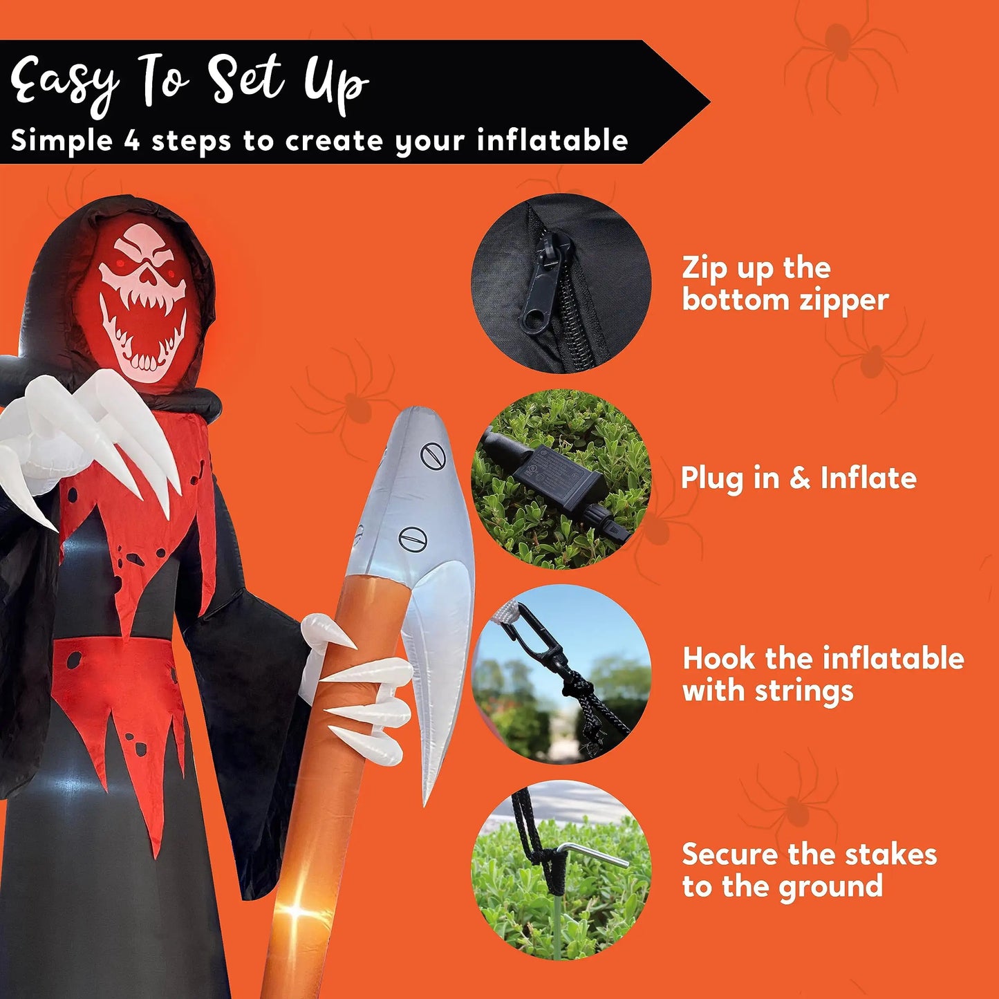 12 FT Tall Halloween Giant Grim Reaper Inflatable with Built-in LEDs Grim Reaper with Scythe for Halloween Decorations Outdoor Gift