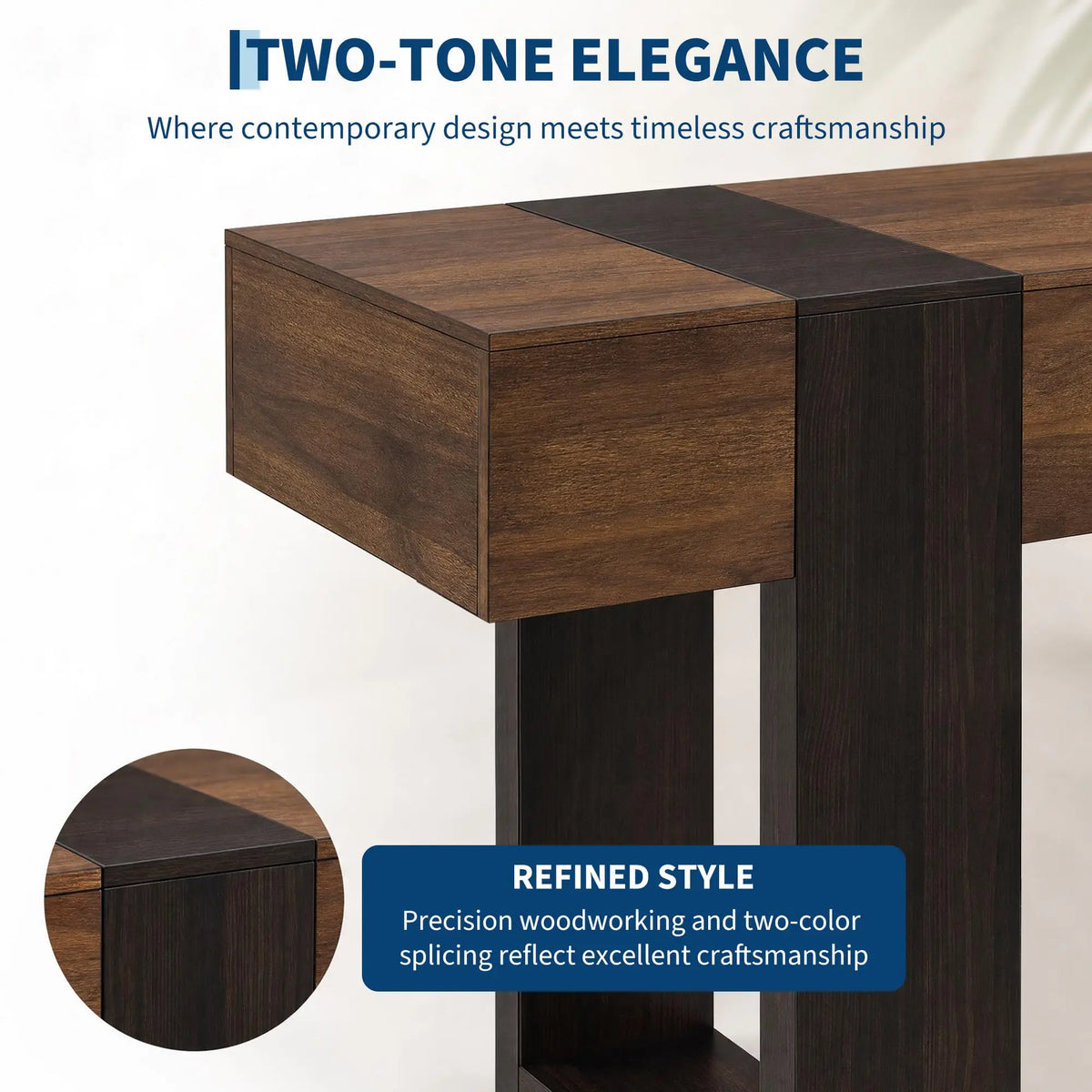 Two Tone Wood Grain Console Sofa Table for Entryway Hallway Living Room