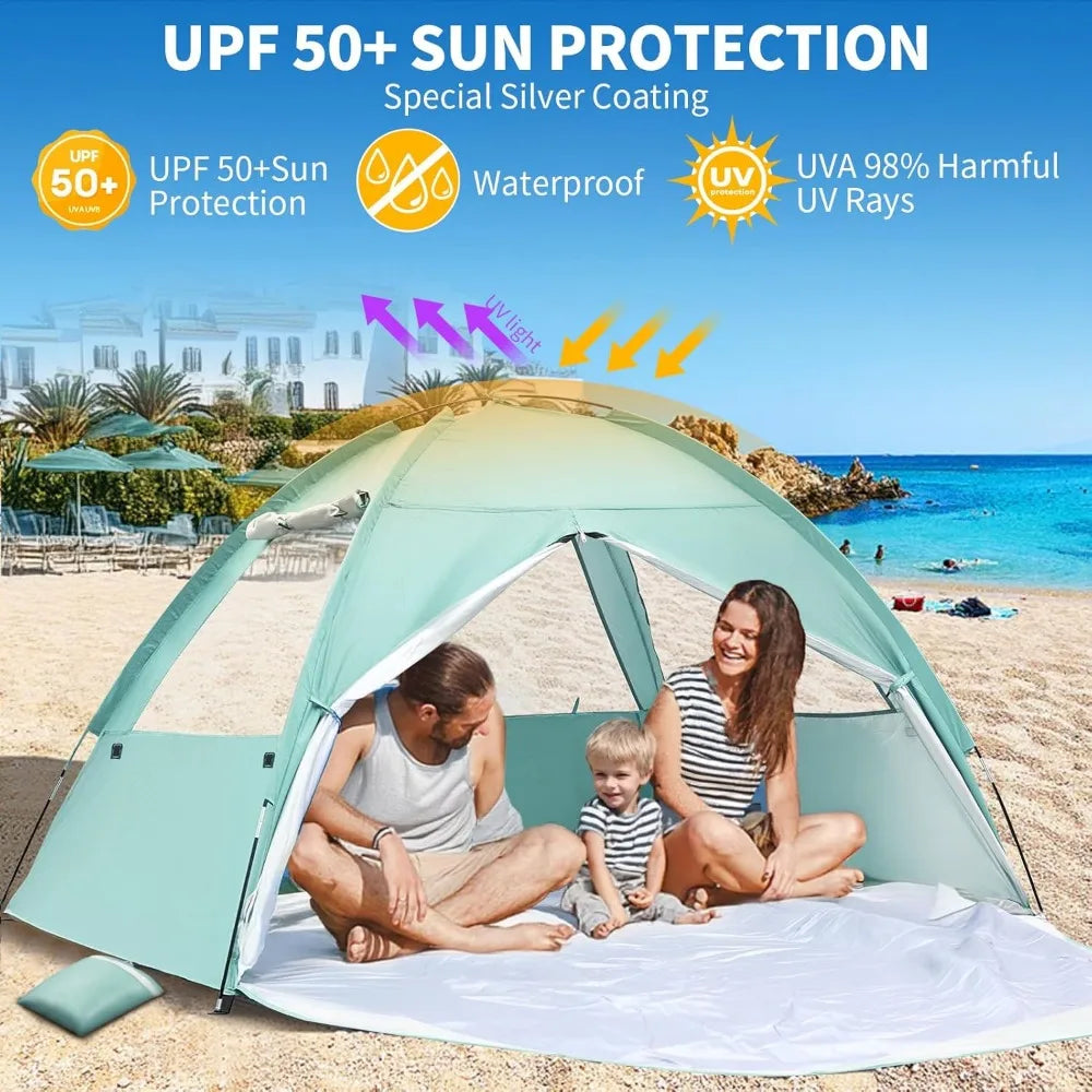 Large Family Beach Shade Canopy Quick Setup UV50 Portable 3 Window Ventilation Outdoor Picnic Fishing