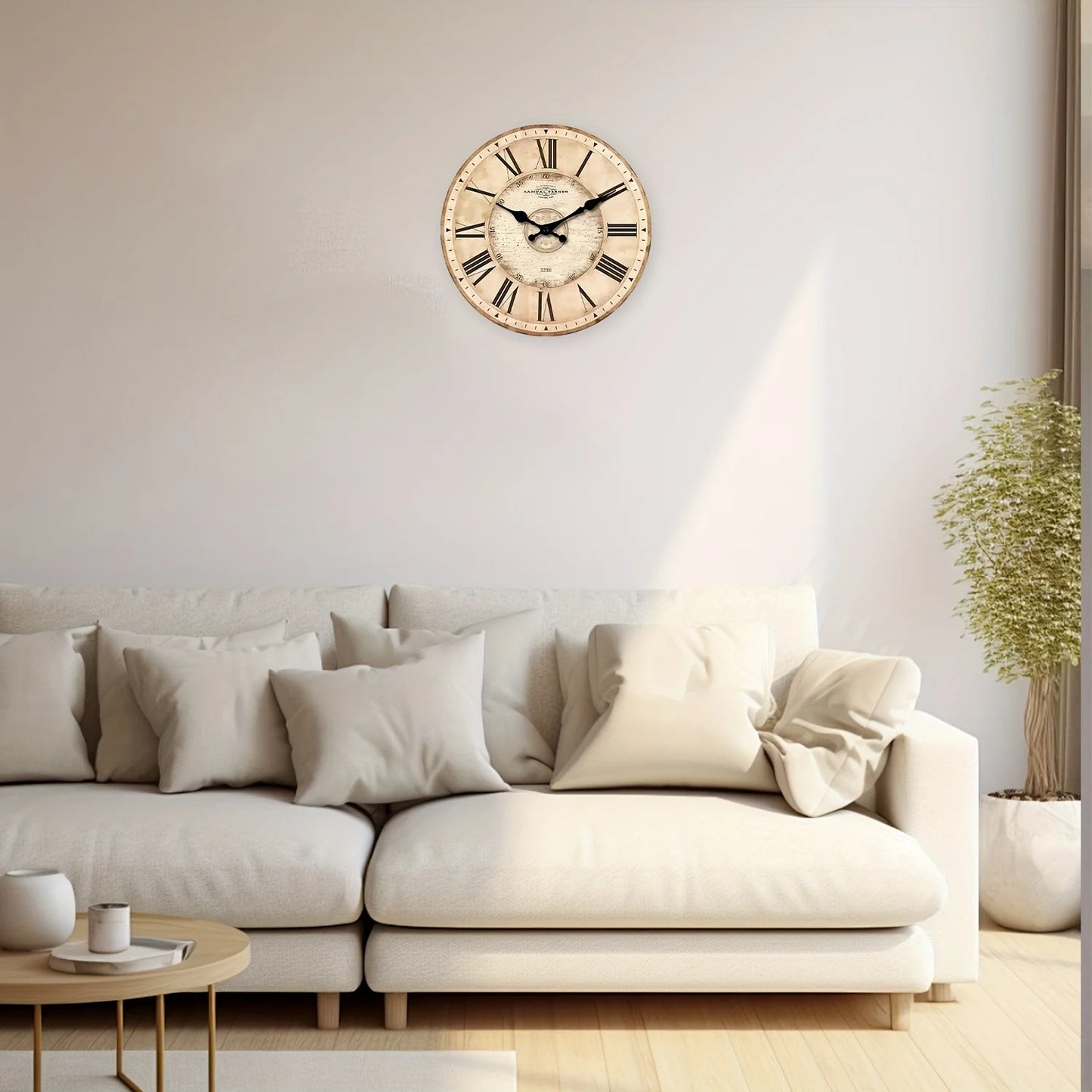 A 10-16-Inch Large American Wooden Roman Numeral Clock Wall - Battery-Powered, Silent Clock, Suitable for Living Room, Bedroom,