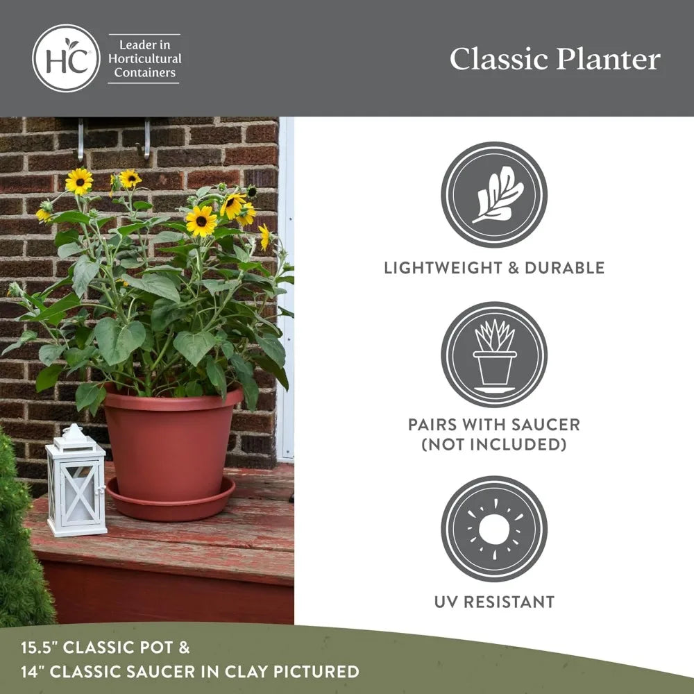 The HC Companies Classic Round Plastic Plant Pot w/Rolled Rim - Lightweight & UV Resistant Flower Pot for Herbs & More - Outdoor