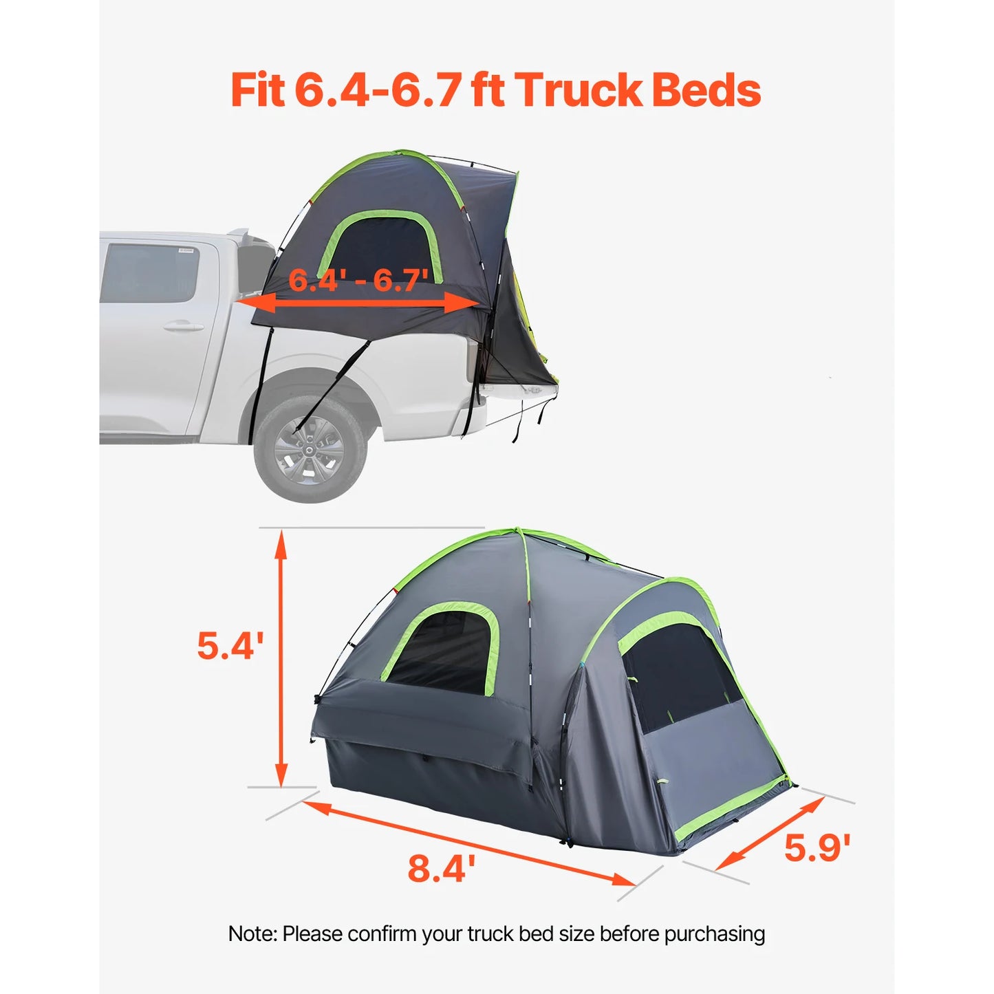 SucceBuy Pickup Truck Tent for Camping, Waterproof PU2000 Truck Bed Camper Shell Truck Bed Tent with Double Layer Design Windows