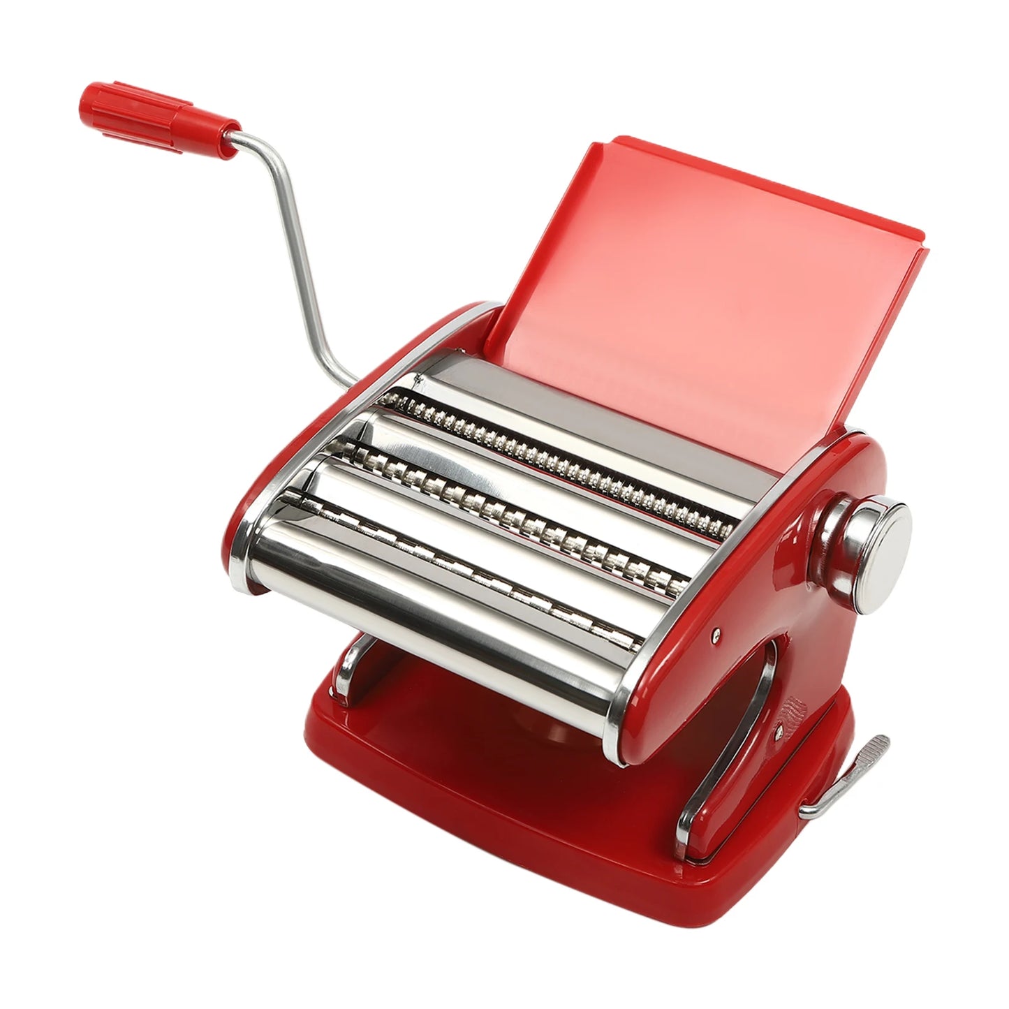 Manual Pasta Maker Machine Stainless Steel Thickness Settings Suction Cup with 6 Adjustable Red