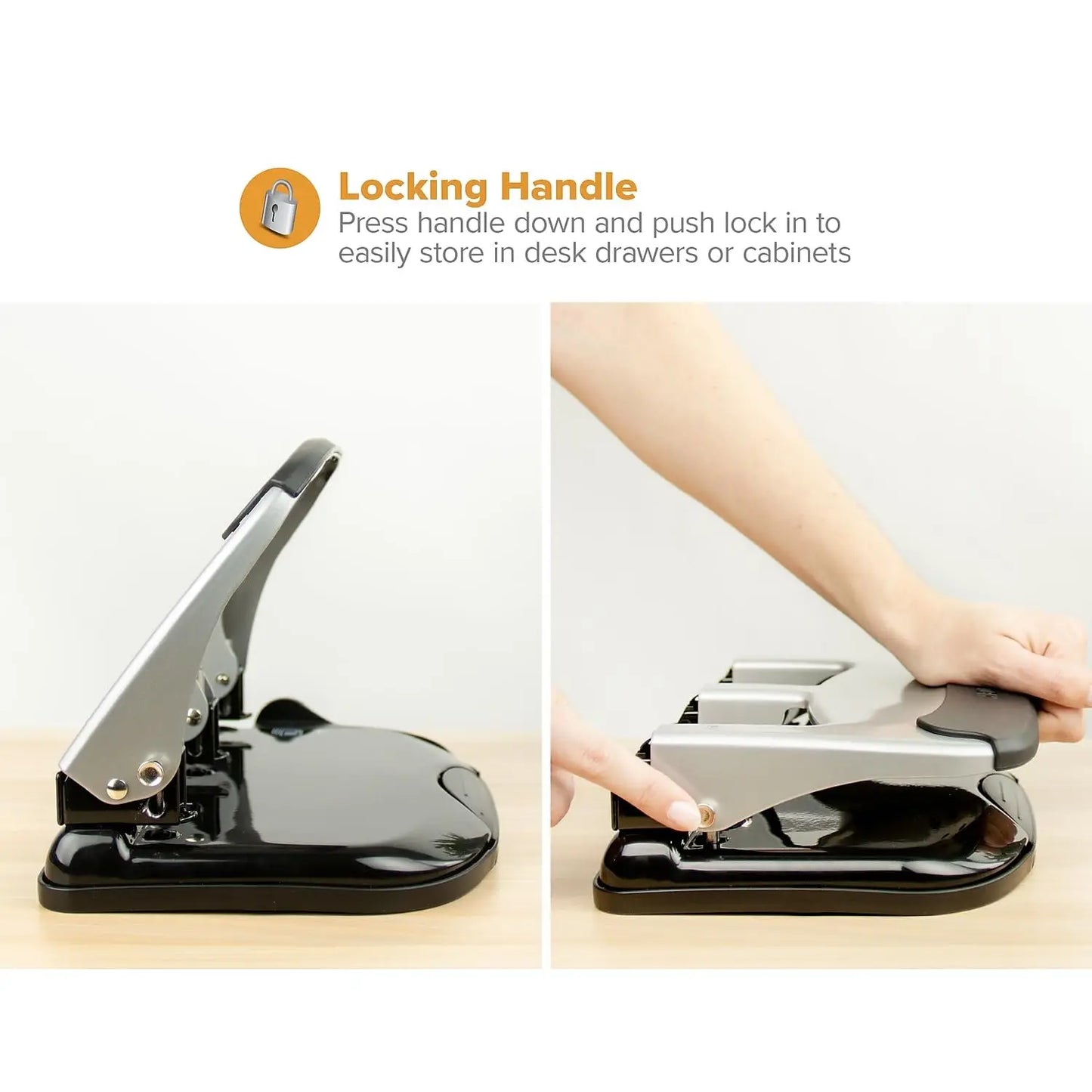 Heavy Duty 3-Hole Punch, 40-Sheet Capacity, One-Touch Reduced Force, Sleek Silver Design
