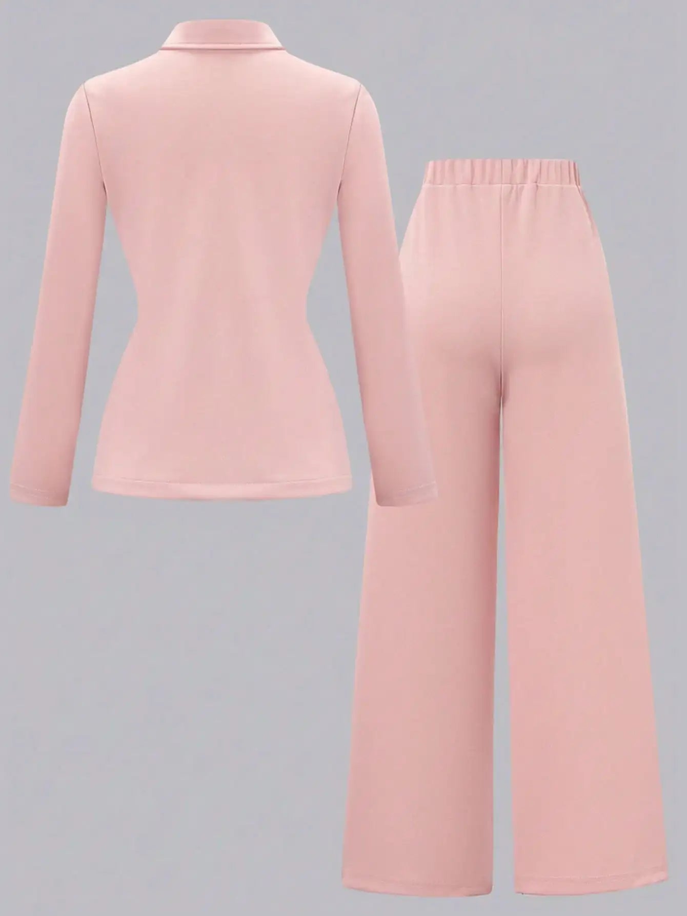 Pink Girls' Single-Breasted Blazer Set with Bow Detail, Wide-Leg Pants for Semi-Formal Occasions
