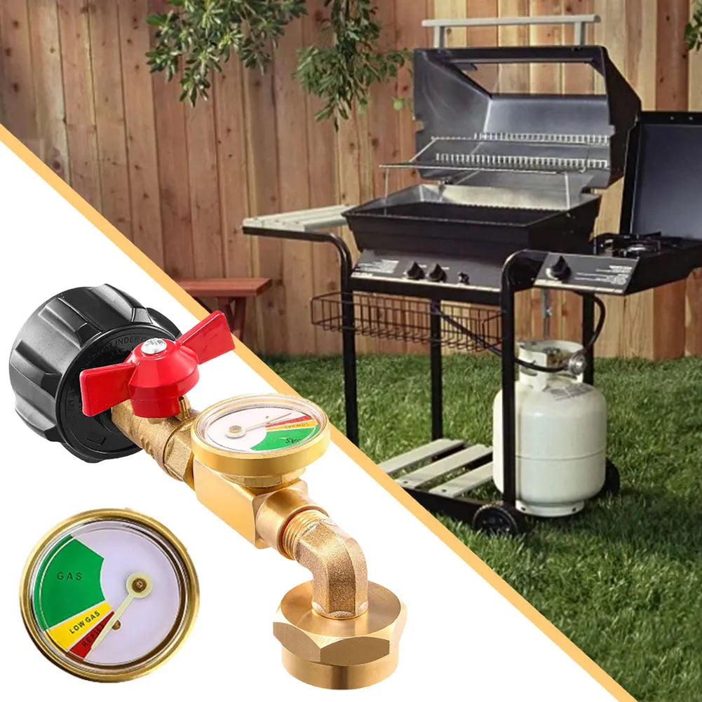 QCC1 Propane Refill Elbow Adapter with Valve and Gauge Propane Refill Pressure Adapter for 1 LB Propane Tank To Be Refilled