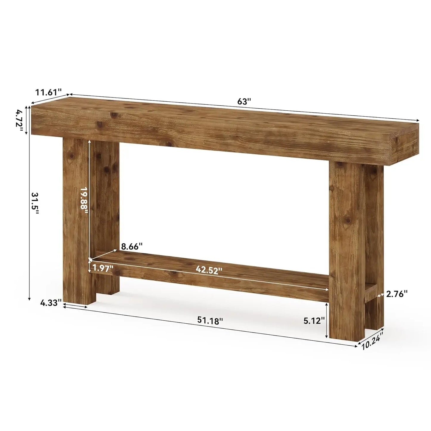 63-Inch Solid Wood Long Console Table, Farmhouse Narrow Entryway Sofa Table with 2-Tier Storage, for Living Room,, Customized