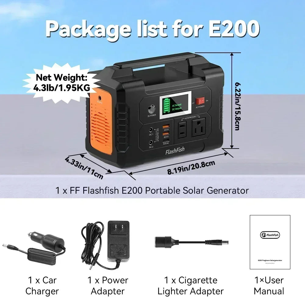 Outdoor Emergency Supply Battery Camping TV Drone Laptop 230V Portable Power Station 200W Solar Generator 151WH AC