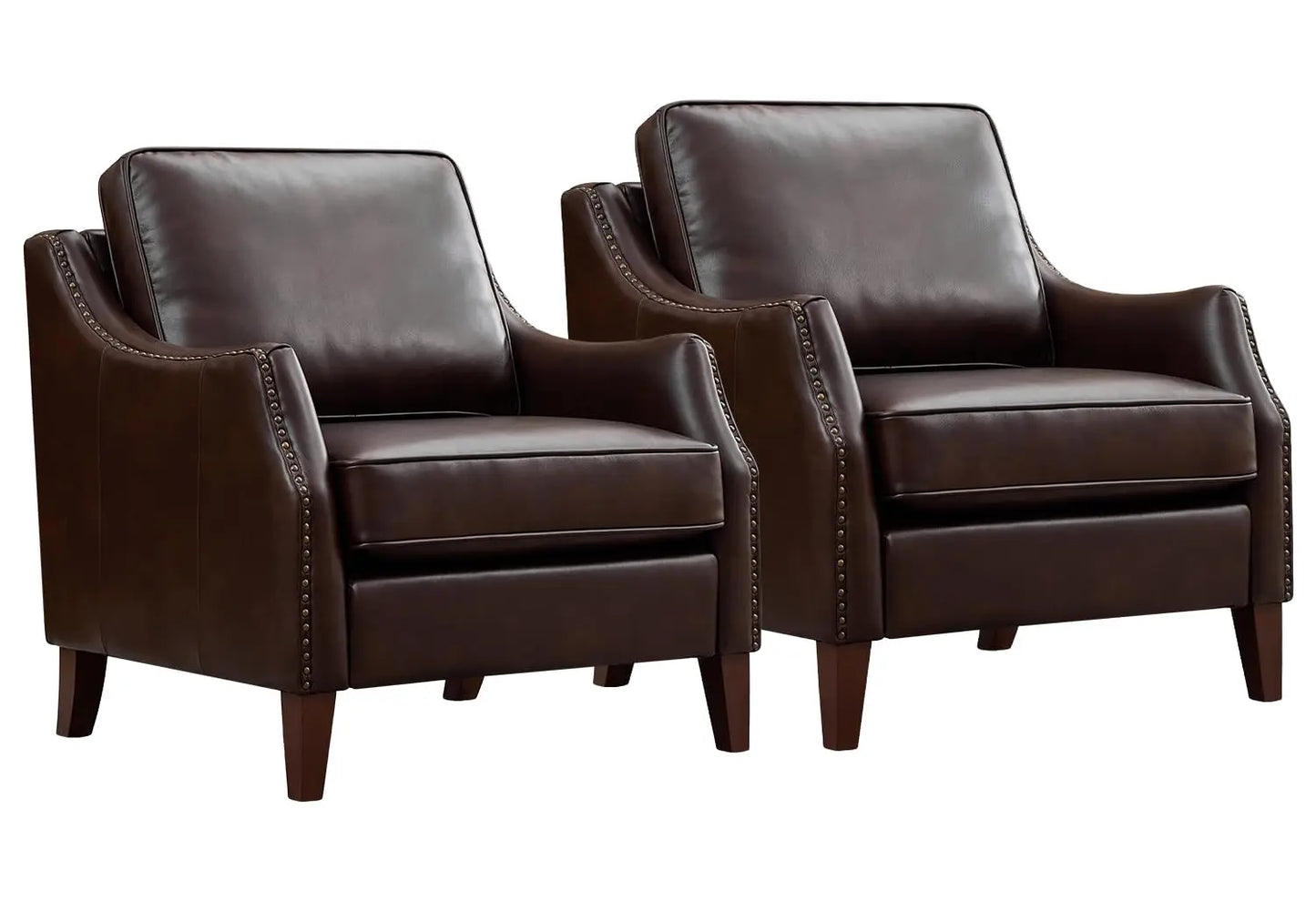 33.5" Faux Leather Armchair Set of 2 Nailhead Trim Solid Wood Legs Comfy Cushions Livingroom Bedroom, Customized