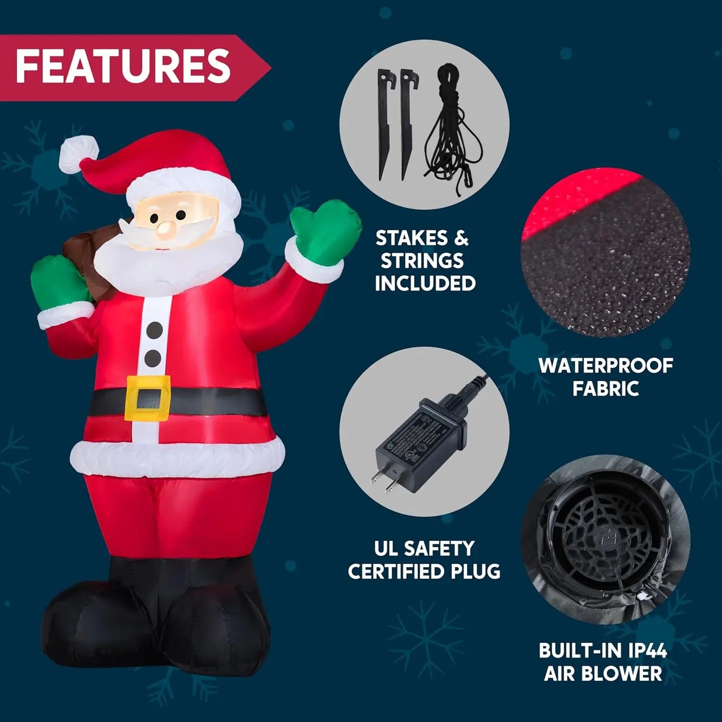 JOYFY 6 FT Christmas Inflatable Santa with Gift Bag Xmas Inflatable Decorations for Christmas Yard Outdoor Winter Decorations