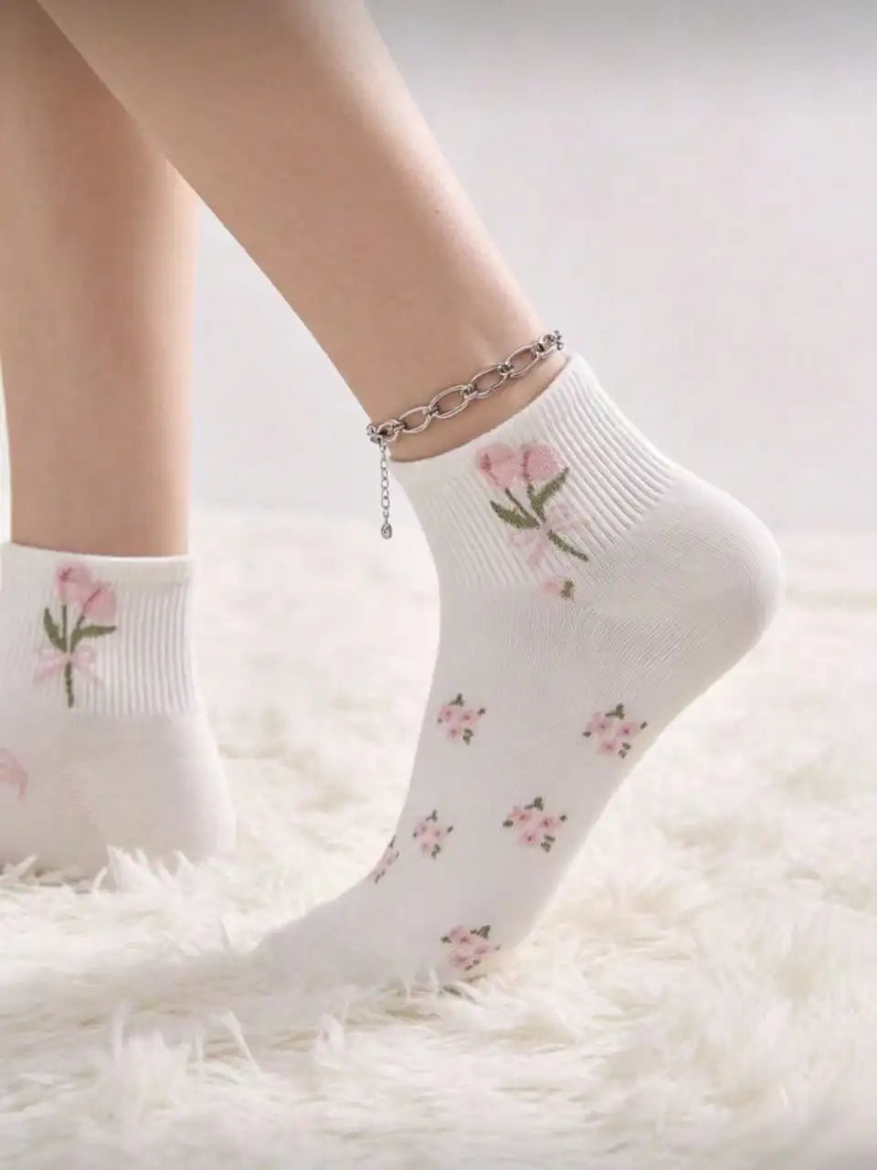 5 Pairs Women's Cute Bow & Floral Pattern Short Socks, Fashionable College Style, Comfortable & Breathable, Versatile For Daily, Sports, Casual Wear, Suitable For Spring, Summer, Autumn