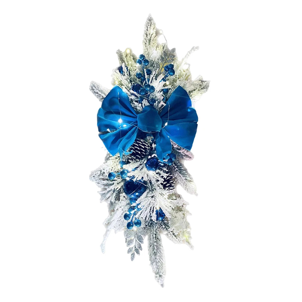 Christmas Swag Wreath Pendants Ornament Christmas Wreath without/with Light Home Door Window Decoration Party Supplies