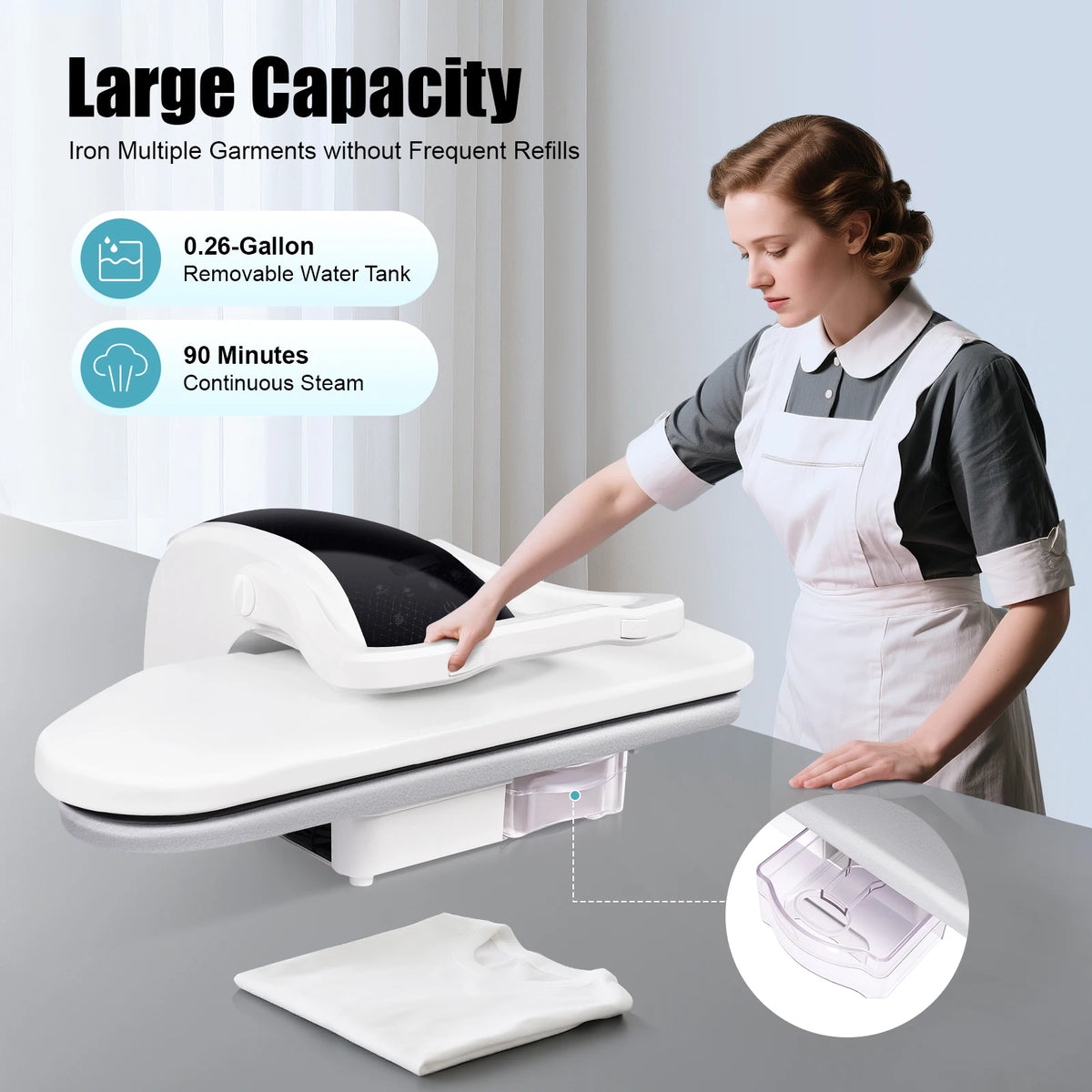 1600W Steam Press Iron, 26 Inch Large Area, Touchscreen, 5 Fabric Modes