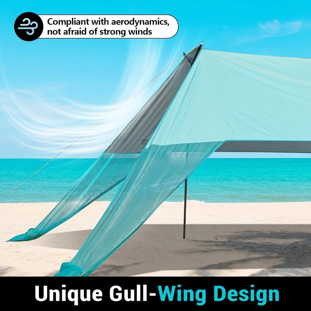Large Portable Beach Shade 15X10ft Easy Setup UPF50 Plus Ultra Stable Wing Canopy