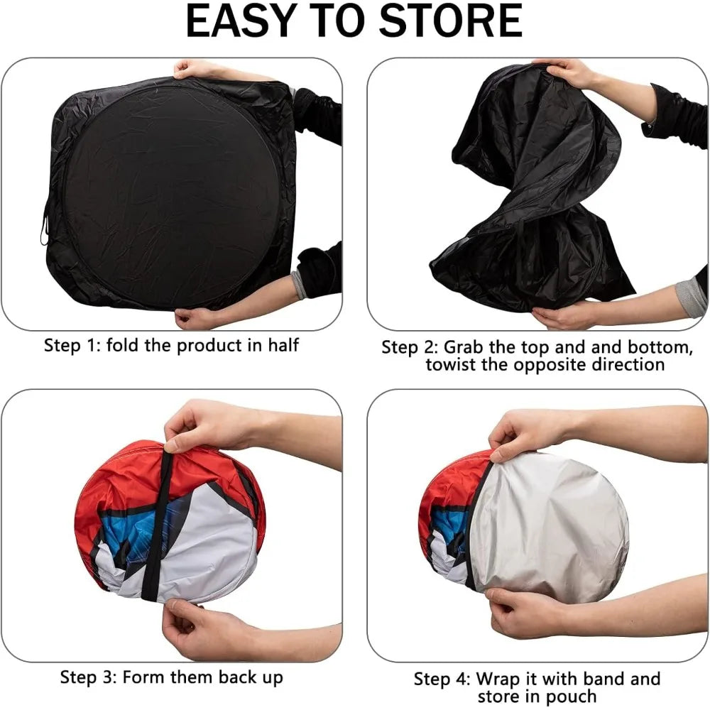 Foldable Car Windshield Sunshade with Funny Eyes Design Wear-Resistant Black Tape 59x27 or 63x31