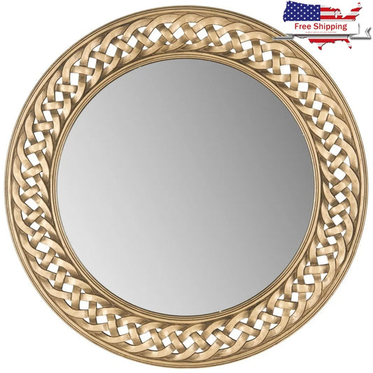 Braided Chain Decorative Wall Mirror Elegant Home Accent High Quality Glass Golden Finish Unique Design Living Room Decor