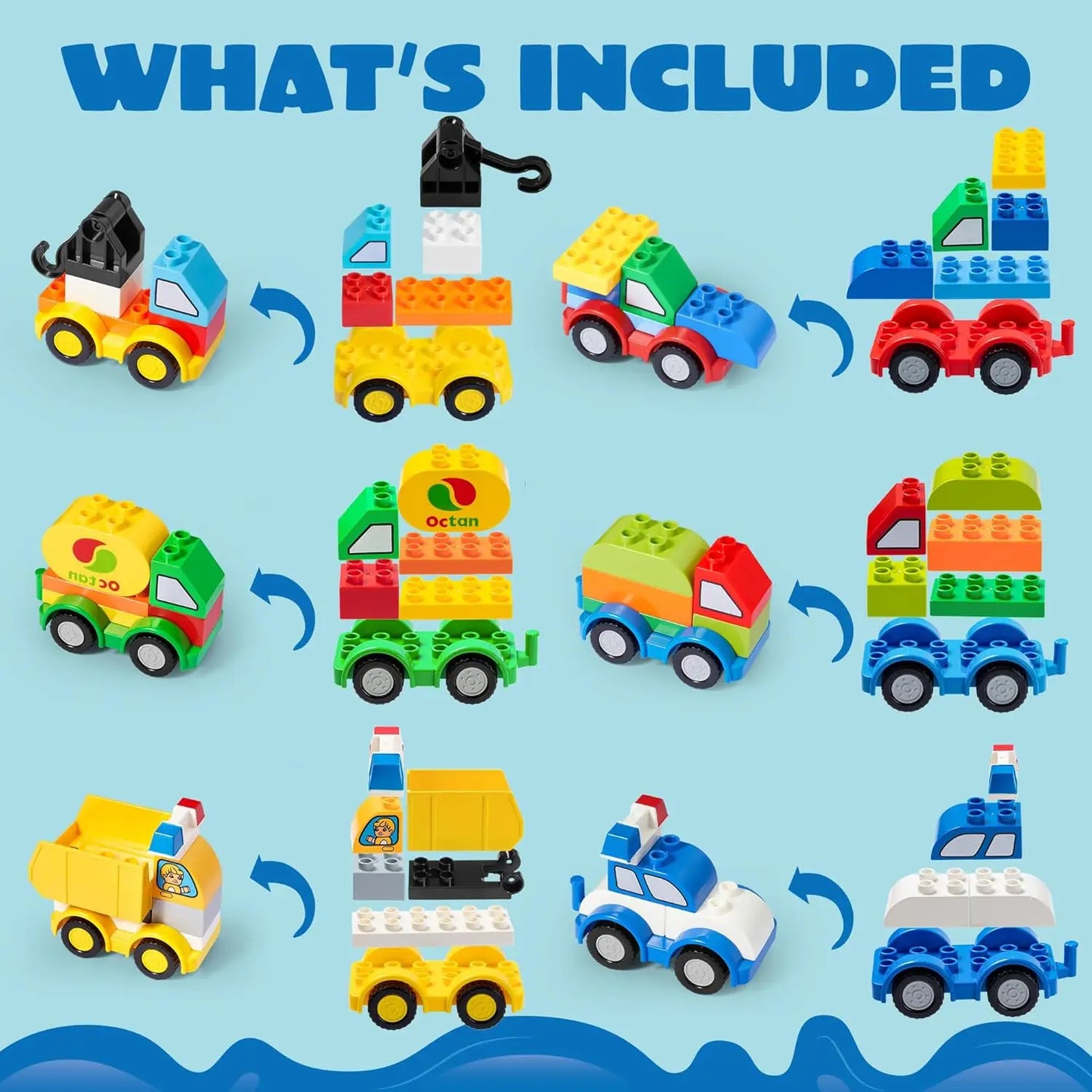 JOYIN 80Pcs Toddlers Car Building Blocks Set 12Pcs VehiclesCompatibl Building Bricks for Kids Boys Girls Birthday Easter Gift