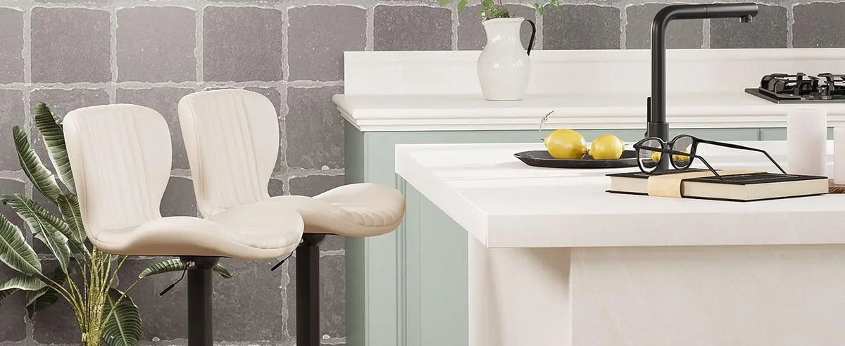 Beige Leather Adjustable Bar Stools Set of 2, Modern Counter Height Chairs