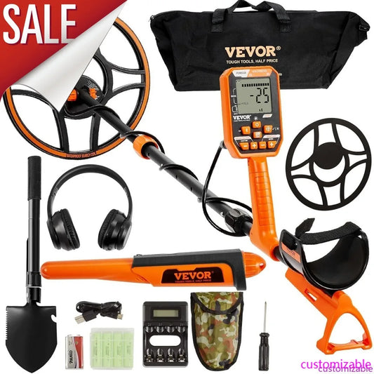 Professional Rechargeable Metal Detector with 12 Coils, Waterproof Gold Detector, Adjustable 39-50 inches, 7 LCD Modes Advanced