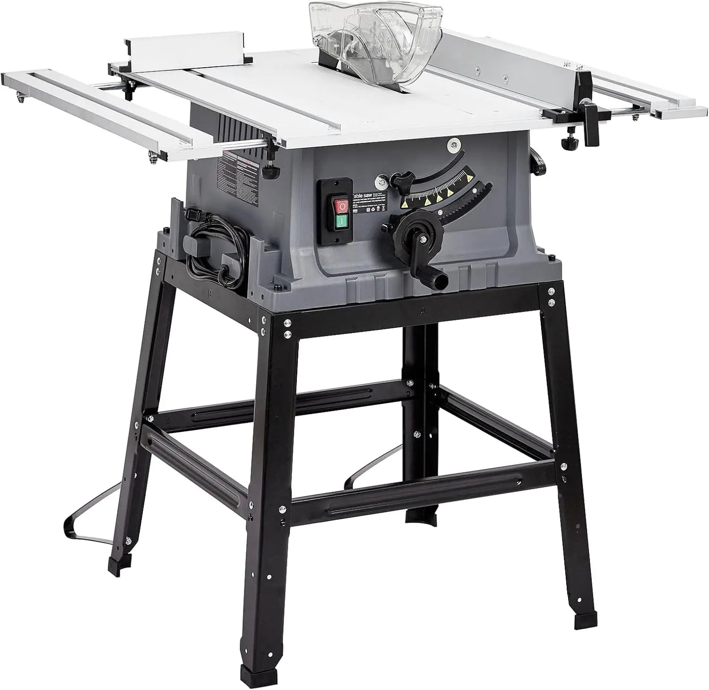 Table Saw,10inch 15A 5000RPM Portable Table Saw with Stand & Safety Switch, Push Stick, 90°Cross Cut & 0-45°Cutting