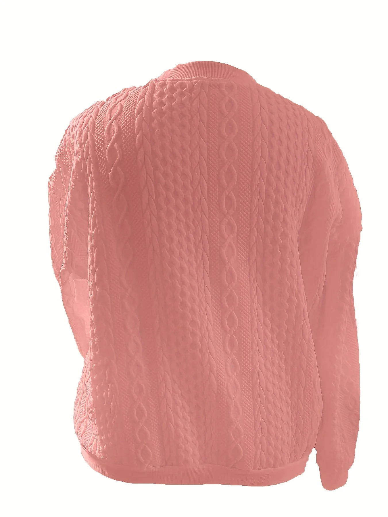 Plus size women's cable knit V-neck zip-up short jacket loose zip long sleeve pocket slimming daily commute cardigan top
