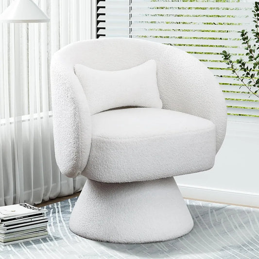 Swivel Barrel Chair, Upholstered Cuddle Accent Swivel Chairs for Living Room, 360 Degree Modern Small Round Boucle Sherpa Swivel