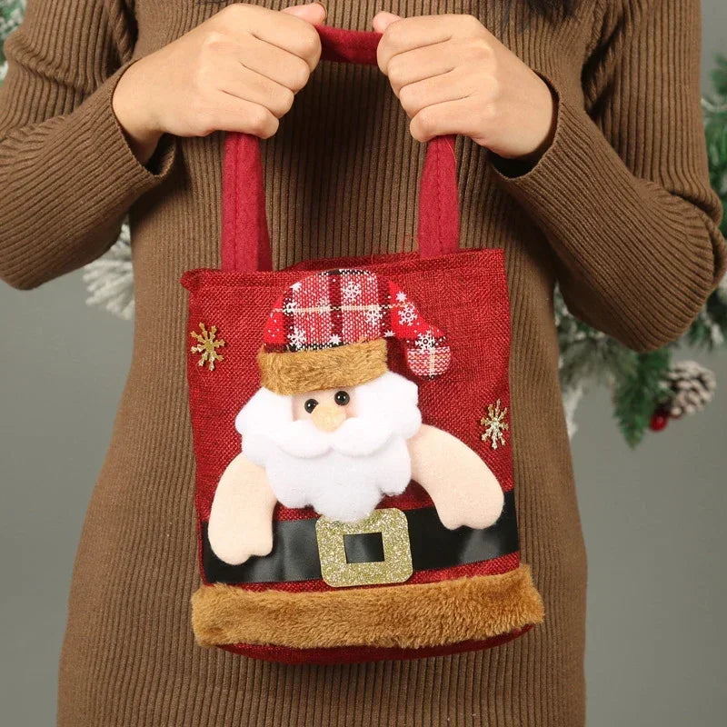 20pcs Christmas Gift Bag Linen Cloth New Year Children's Candy Handbag Christmas Eve Apple Storage Bag Xmas Santa Claus