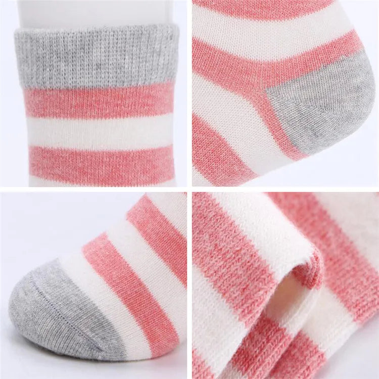 5 Pair/Lot Kids Cute Soft Cartoon Cotton Socks Boy Girl Baby Warm Stripe Dots Fashion Sport Socks Autumn Winter Children Gift