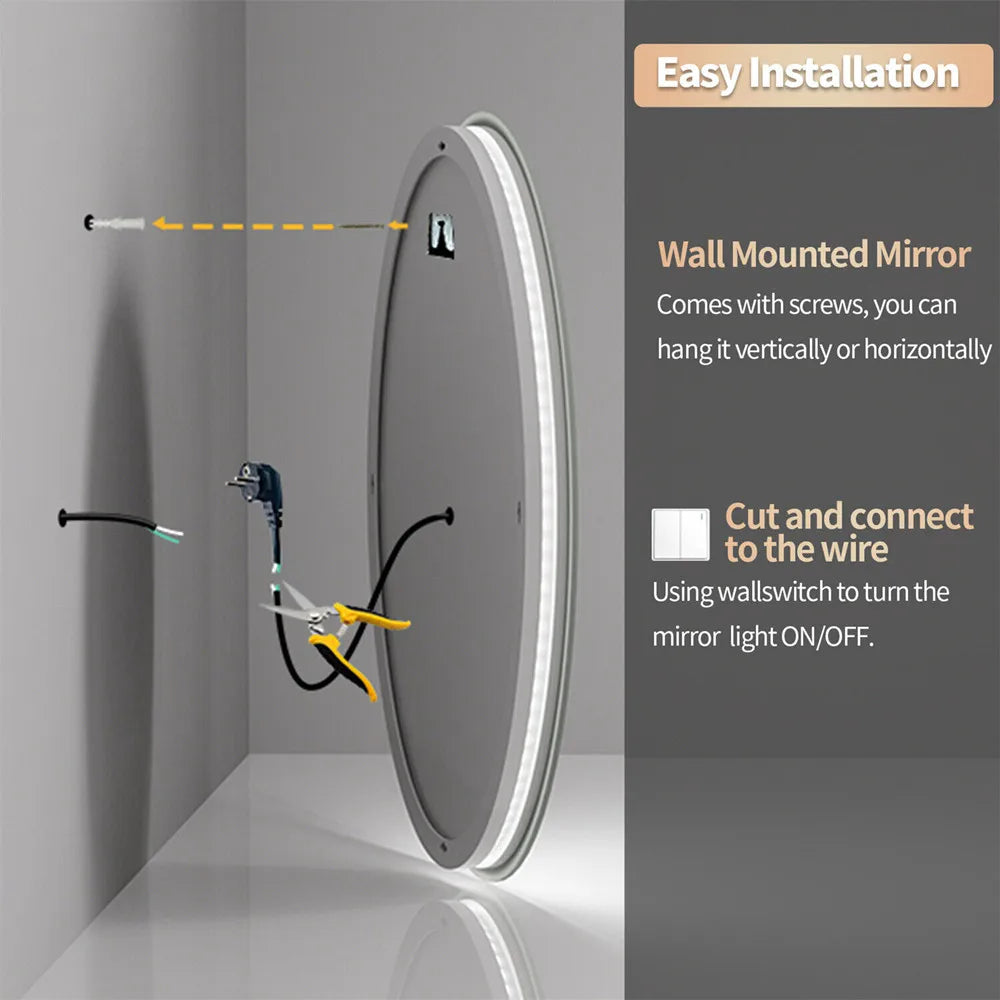 LUVODI Oval LED Bathroom Mirror With Anti Fog Touch Sensor And 3 Colors