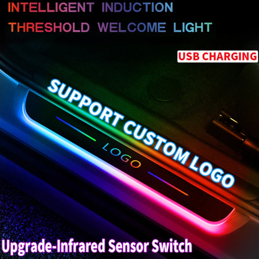 New Upgrade Customized Car Door Sill Lights Logo Dynamic RGB LED Car Pedal Scuff Threshold Plate Welcome Wireless Projector Lamp