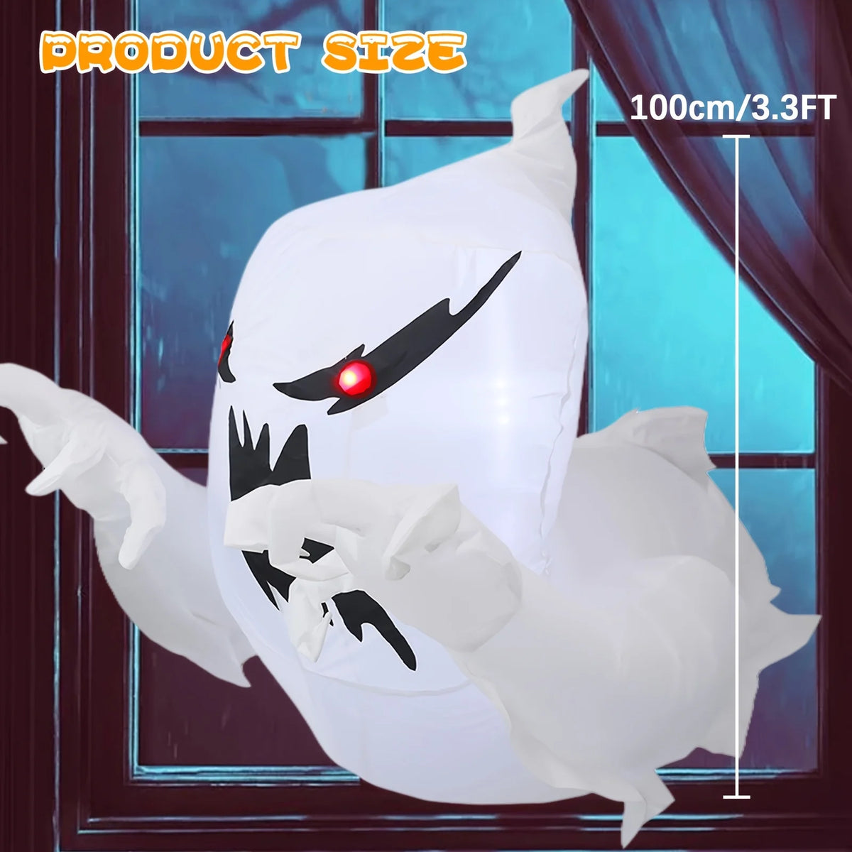 3.3FT Halloween Inflatable Ghost Decorations Outdoor, Built-in LED Glowing Blow Up Yard Ghost, Spooky Breakout Window Airblown Prop for Garden Lawn Party Haunted House USA Warehouse