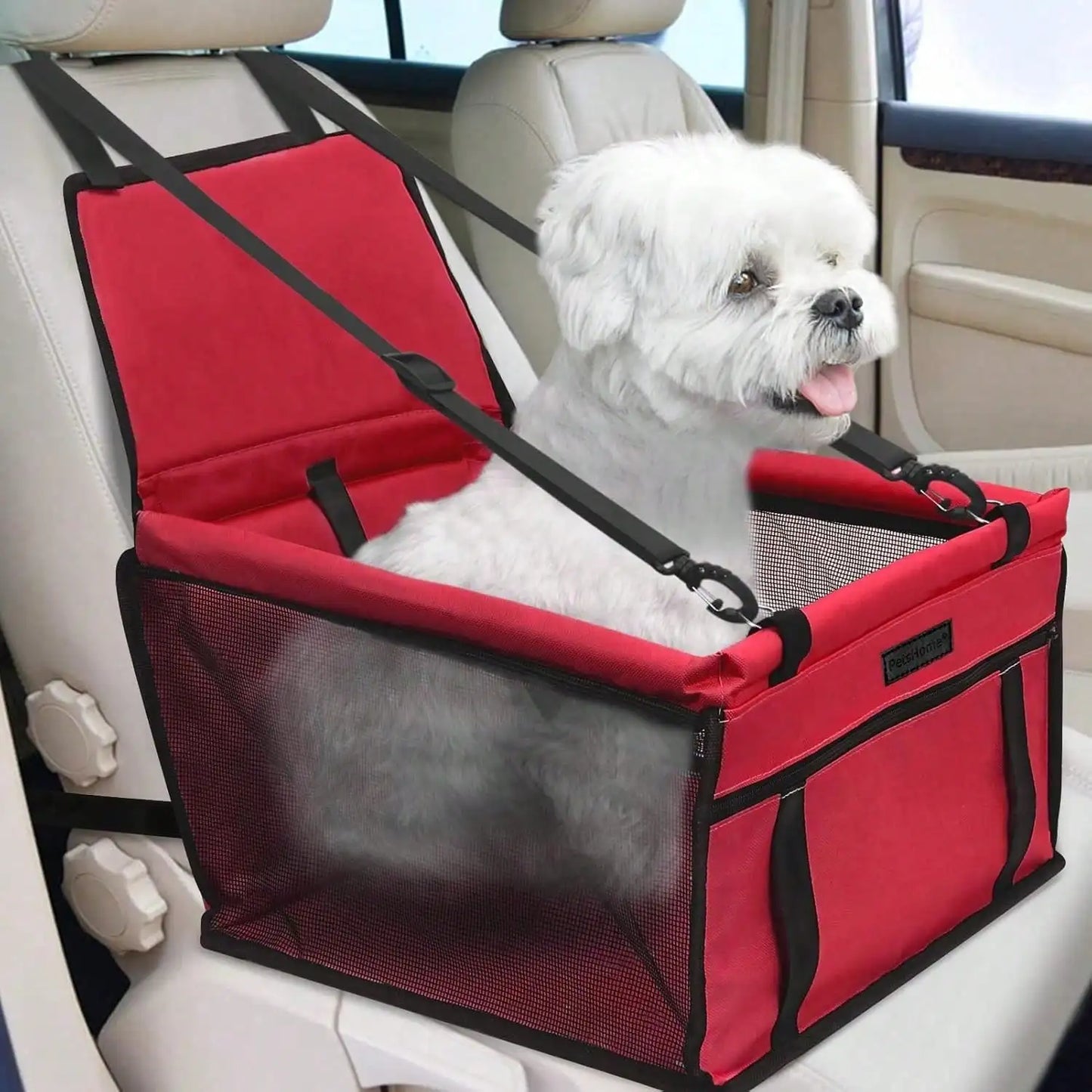 pet Car Seat Foldable Dog Car Booster Seat Waterproof Breathable Oxford Travel Bag for Small to Medium Dogs, Puppies