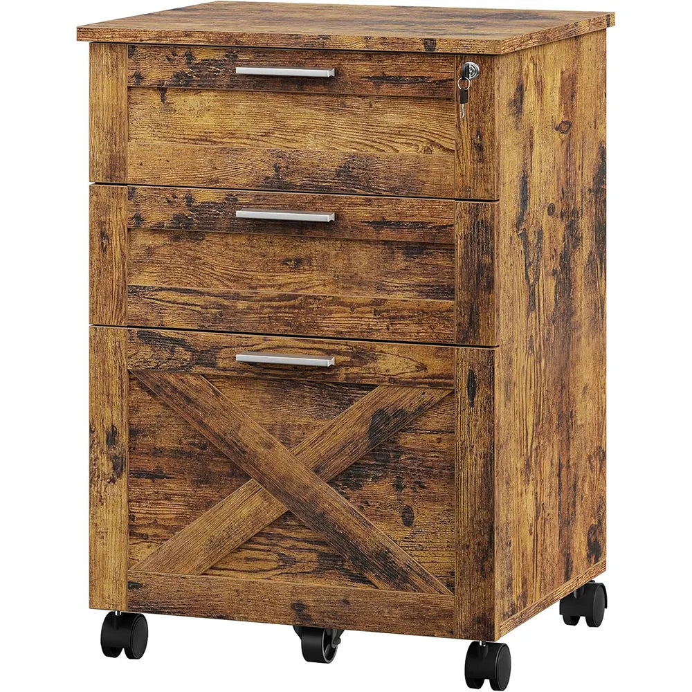 3-Drawer Rolling File Cabinet with Lock - Wooden Mobile Filing Cabinet for Home Office, Under Desk Storage Organizer fits Letter