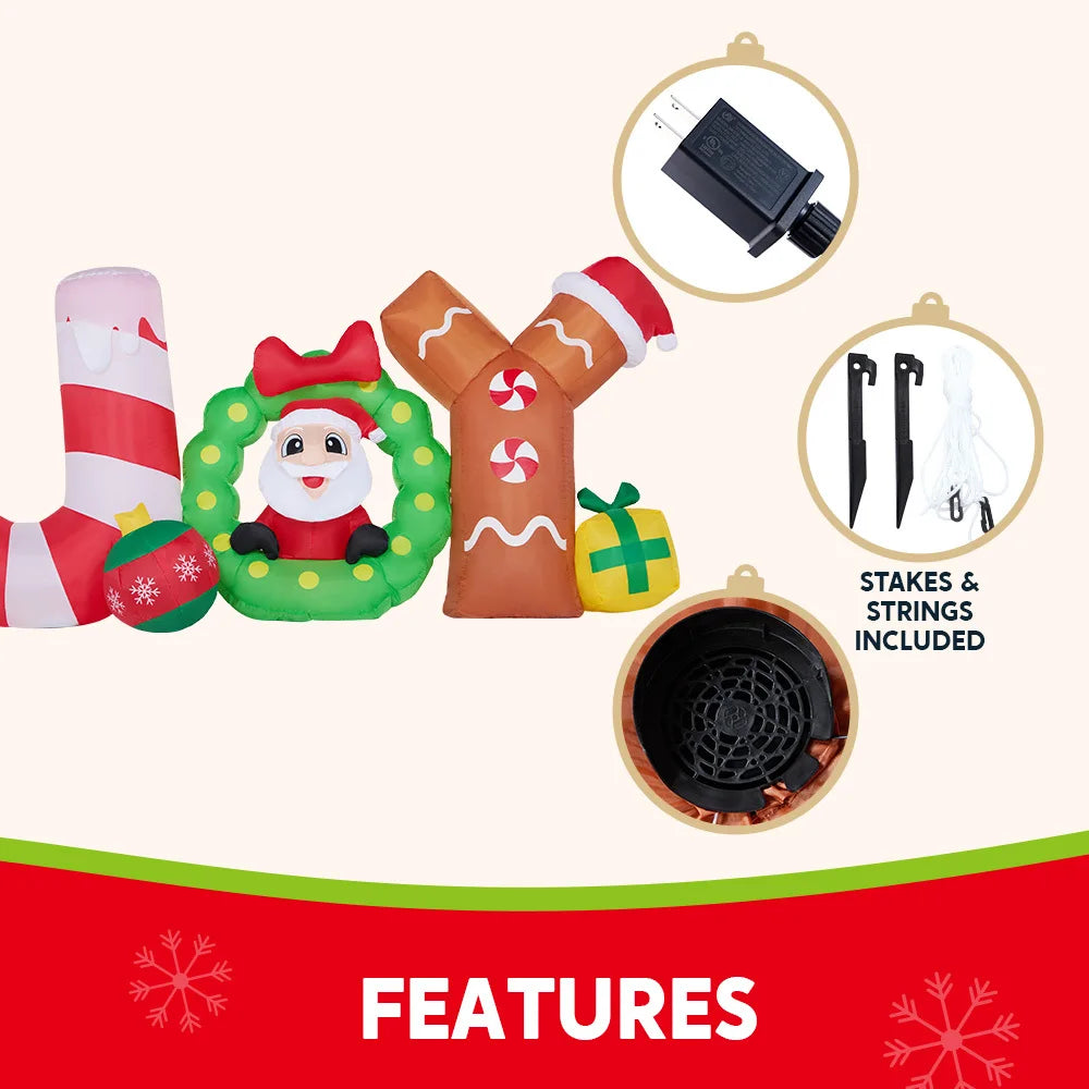 8 FT Long Christmas Inflatable Decoration Blow Up Joy with Santa with Build-in LEDs for Xmas Party Decor Christmas Gift