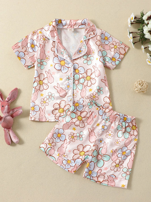 2Pcs Boys Easter Pajamas Set Long Sleeve Striped Print Button Down Shirts and Pants Set Loungewear for Kids