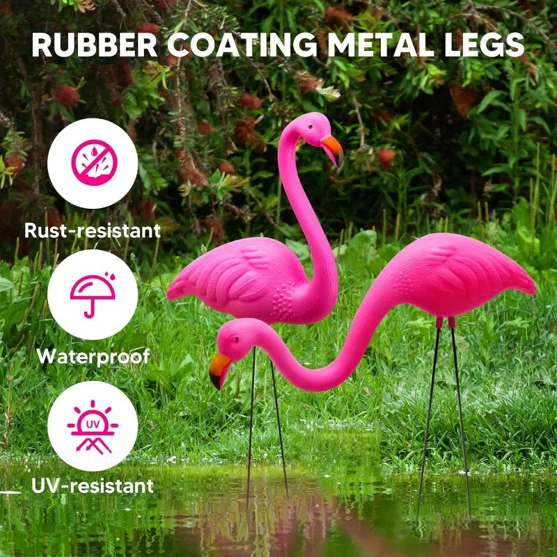 2/6 Small Pink Flamingo Yard Ornament Stakes Mini Lawn Plastic Flamingo Statue with Metal Legs for Sidewalks Outdoor Garden