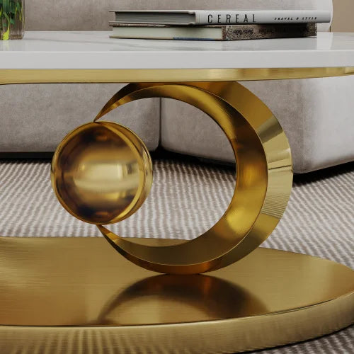 Modern Faux Marble Sintered Stone Coffee Table With Stainless Steel Base