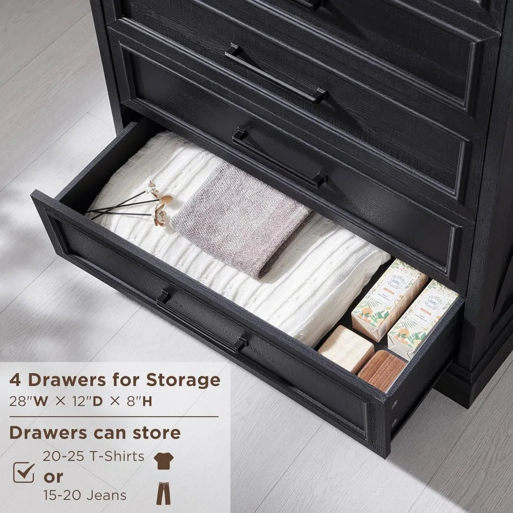 6 Drawer Dresser, Farmhouse Chest of Drawers for Bedroom, 44" Tall Kids Dresser with Large Metal Handles, Wood Drawer Organizer