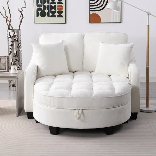 Sofa Chaise Longue (Double) - Irregular Arm/Backrests, Footrest with Storage & 2 Small Throw Pillows