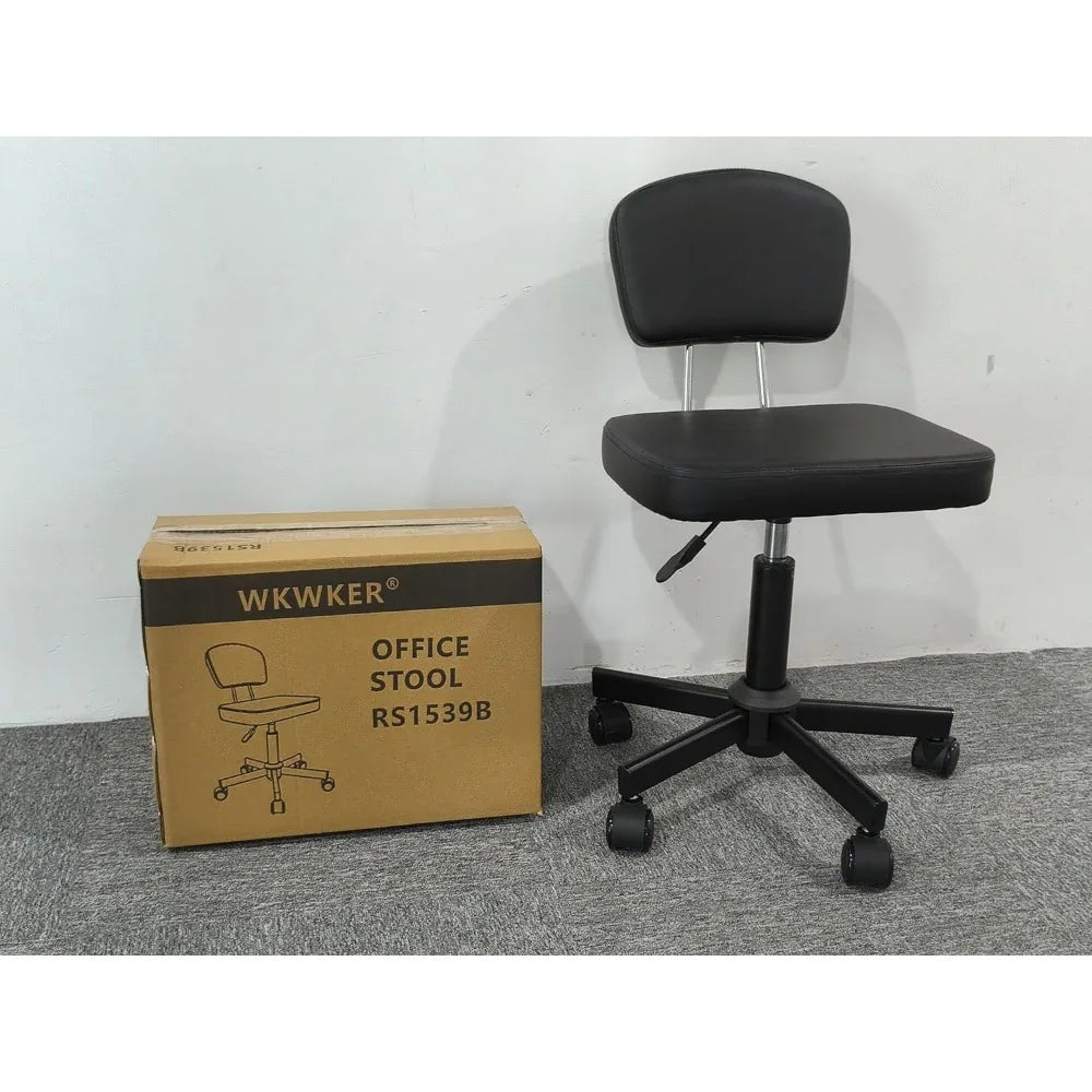 Height Adjustable Rolling Stool with Backrest 360 Swivel Wheels Square PU Leather Seat for Home Office Salon Counter